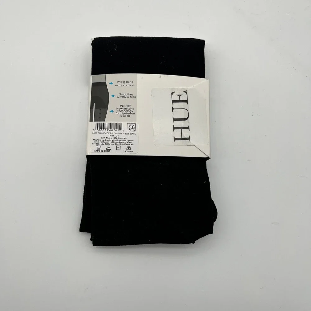 HUE Opaque Tights Women Size 4 Black Control Top Perfit Technology U4590 NEW